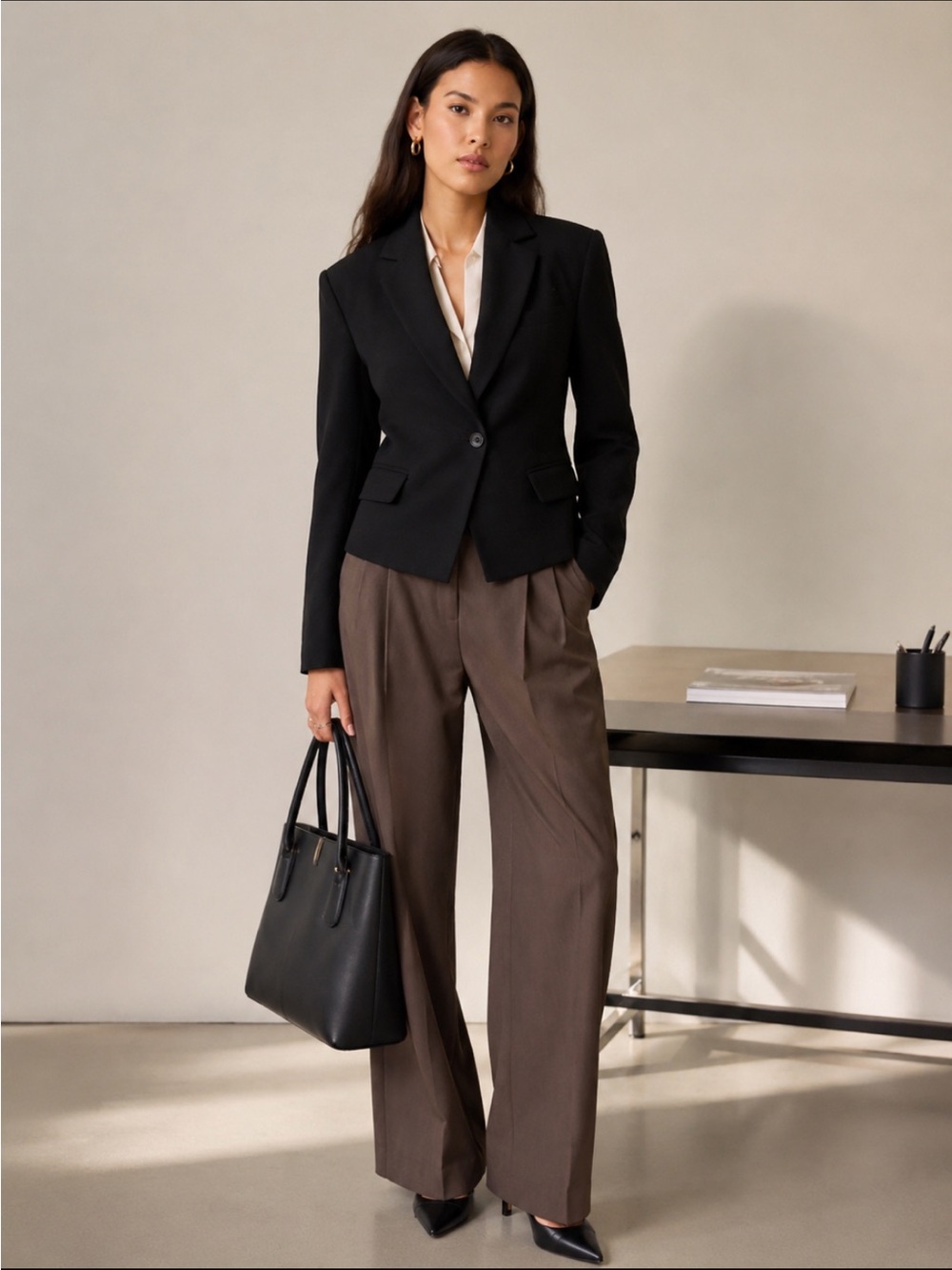 Trina Turk Black Tailored Cinched Waist Single Button Blazer Size 8